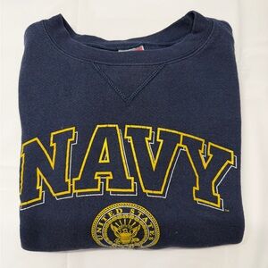 Vintage Soffe Navy Cropped Crew Sweatshirt with Yellow NAVY SISTER Print